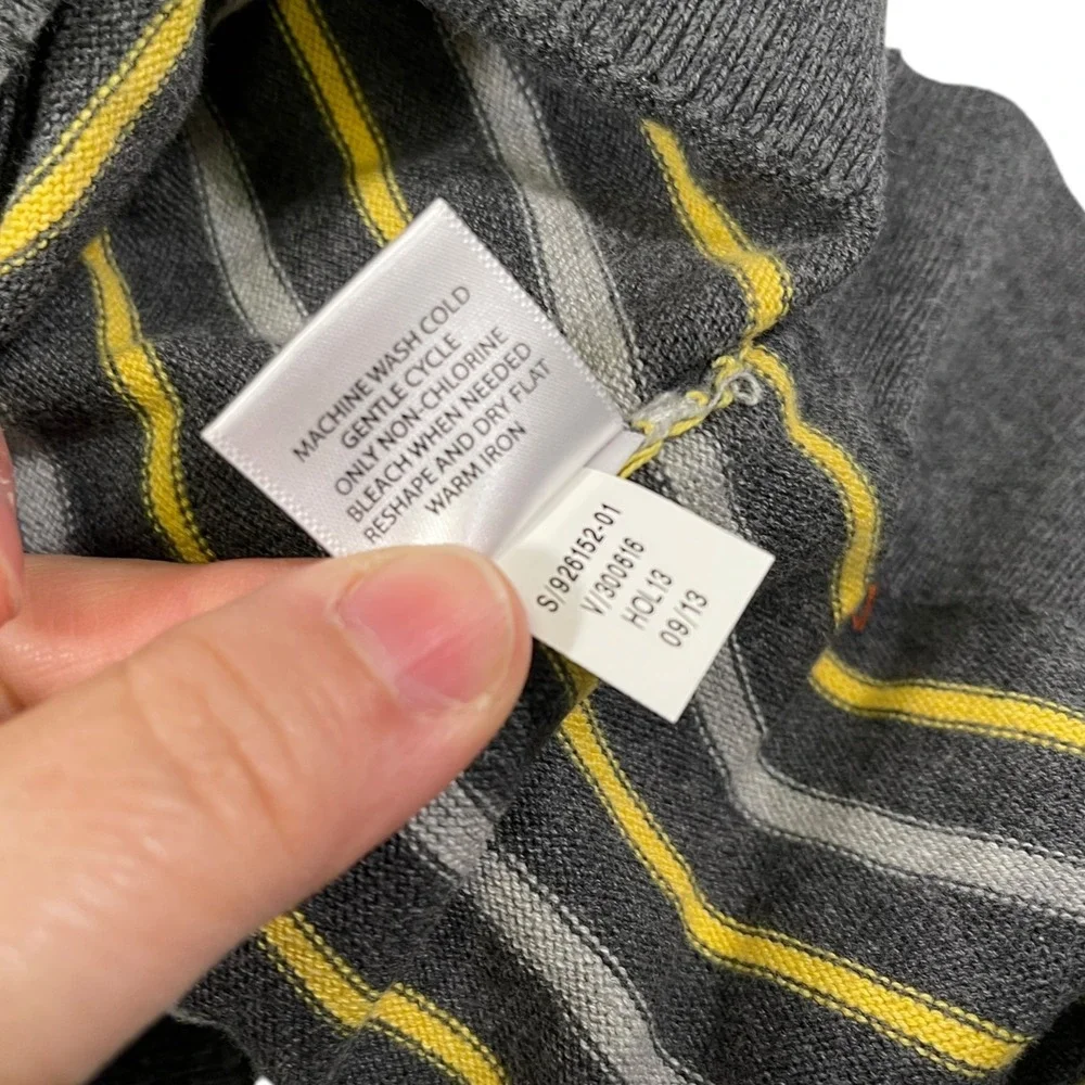 Banana Republic XXL Grey Yellow Striped Cotton Crewneck Sweater Preppy Classic‎